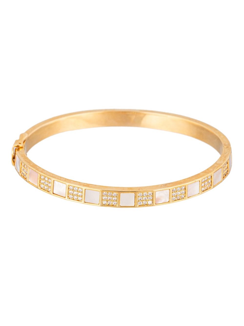 Gold Tone Bangle Stacking Arm Candy Bracelet with Mother-of-Pearl Accents